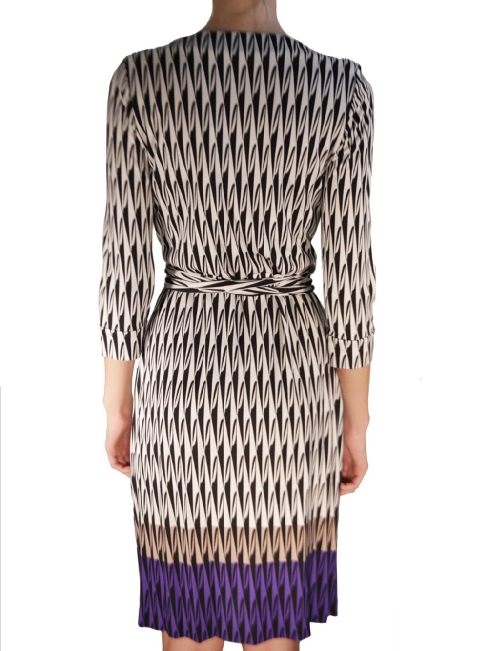 Diane Von Furstenberg Black and White Striped Geometric Wrap Dress
